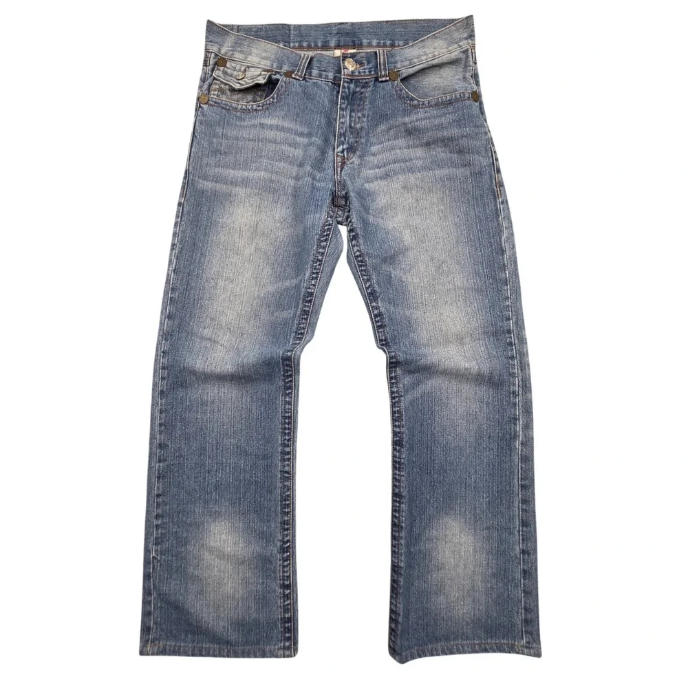 True Religion Billy Relaxed Bootcut Blue Jeans Mens 36x32 Big T Stitch USA Made